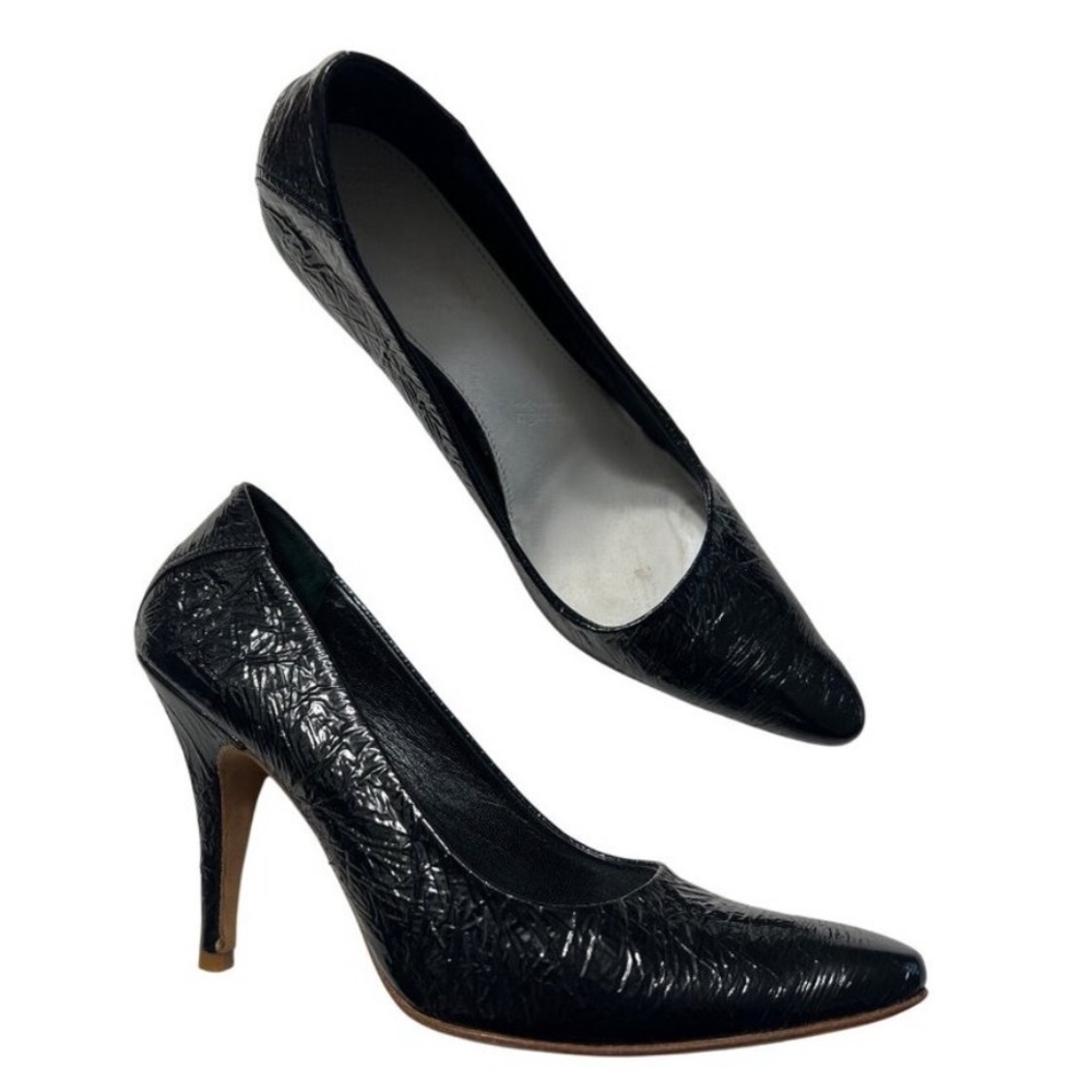 Maison Margiela Crinkle Black Patent Leather Heels Size 38 - Picture 1 of 12